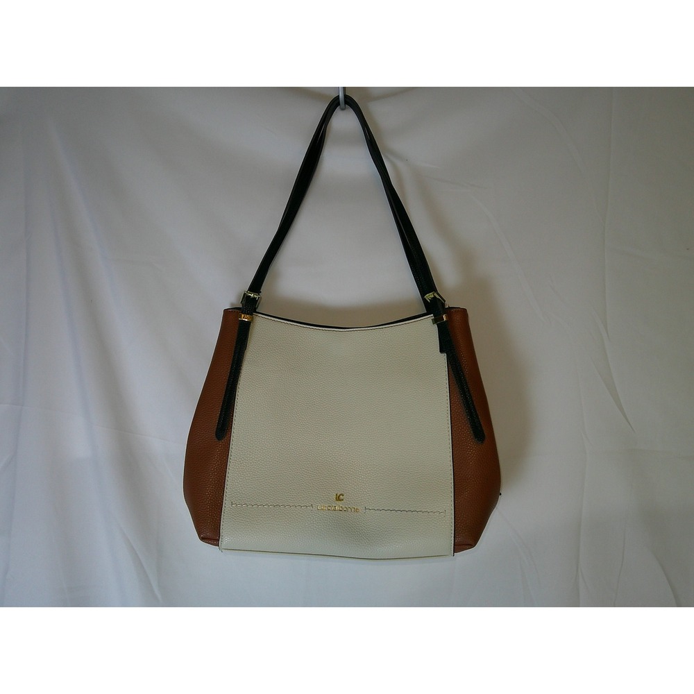 Liz Claiborne Women Colorblock Shoulder Bag Cream Brown Black Faux Leather Purse